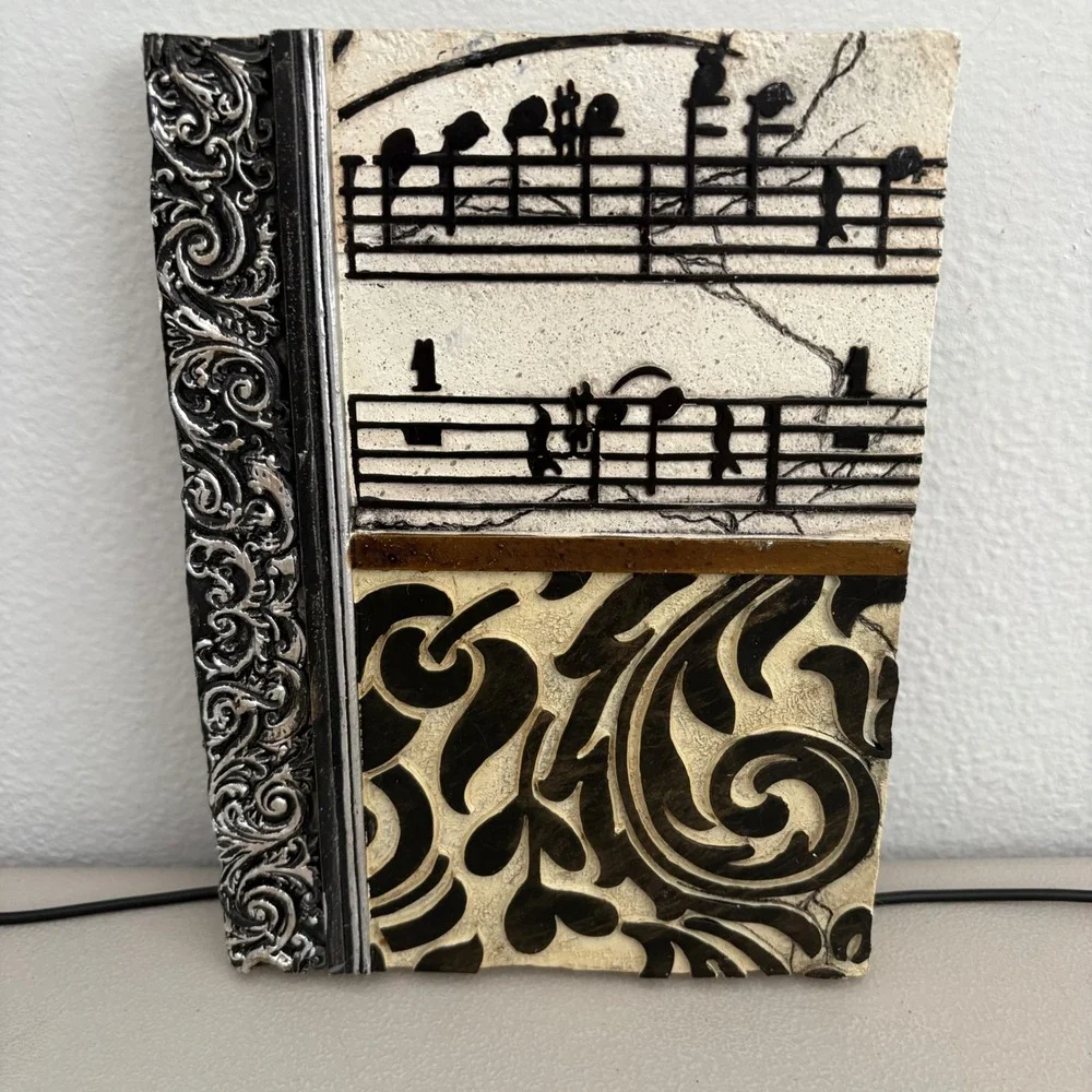 New View Gifts Music Note‎ Damask Scroll Wall Plaque Decor Silver Black Ivory
